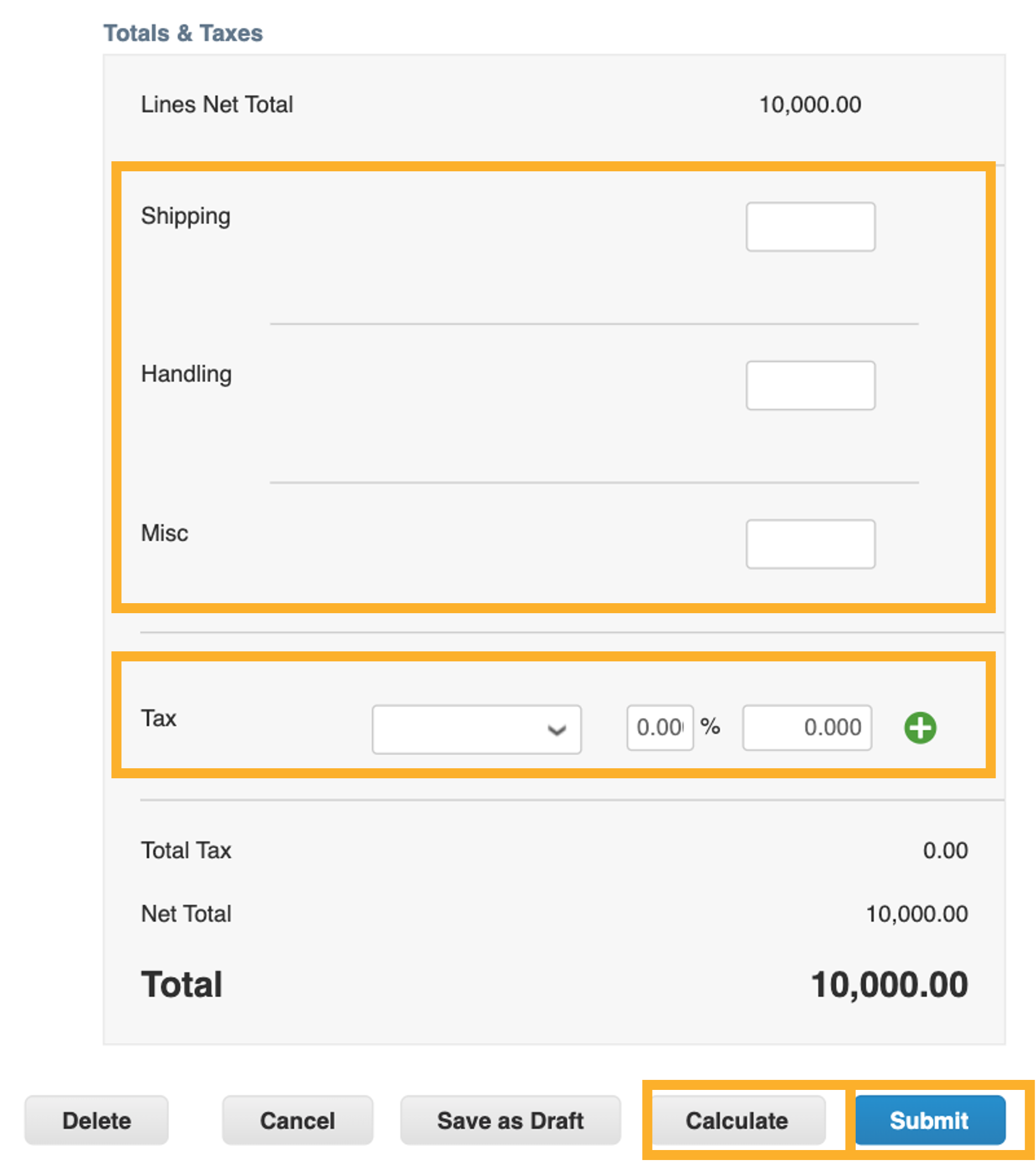 Totals and Taxes Interface